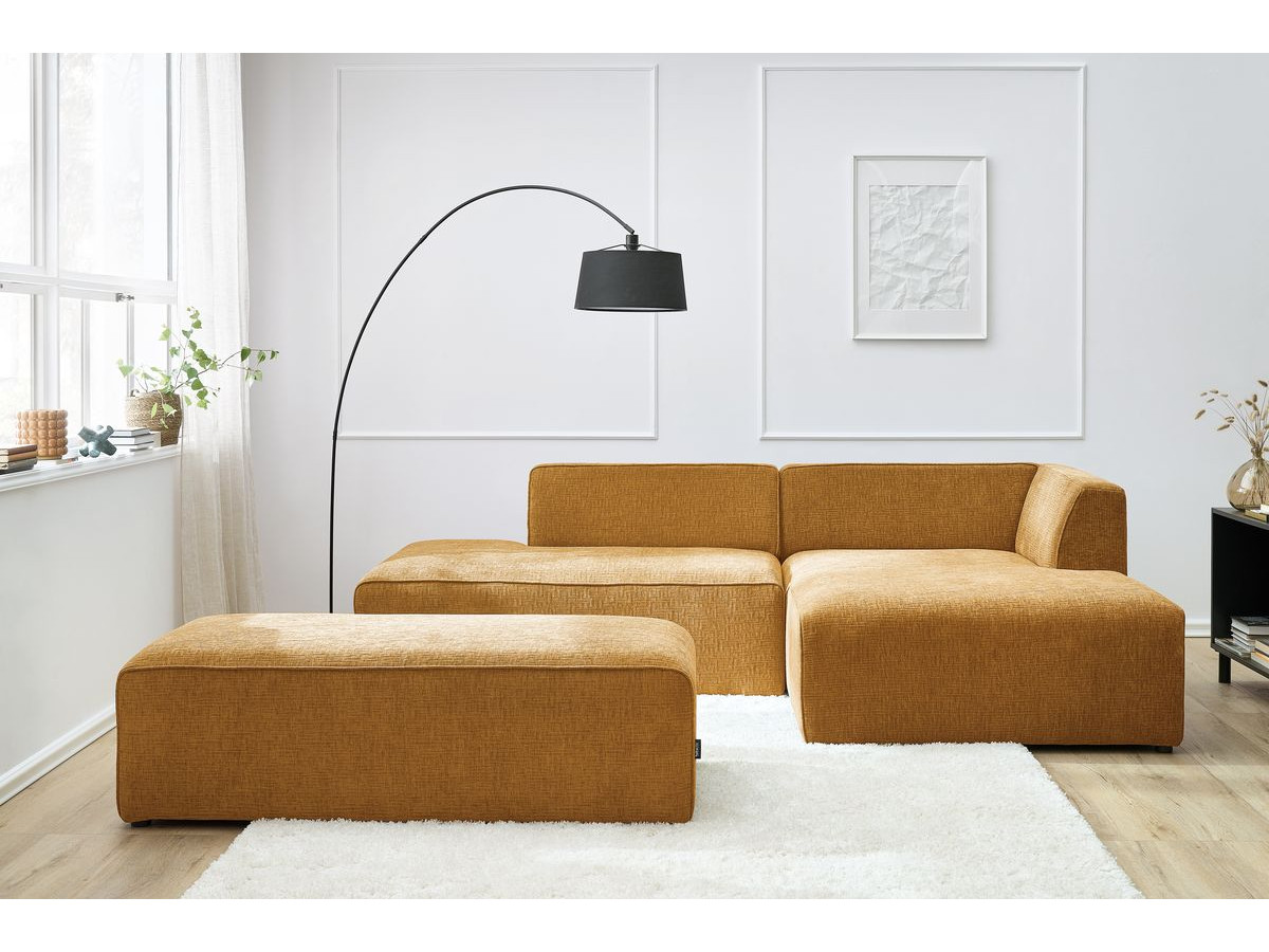 Canapé d'angle fixe modulable MEGEVE tissu texturé avec pouf