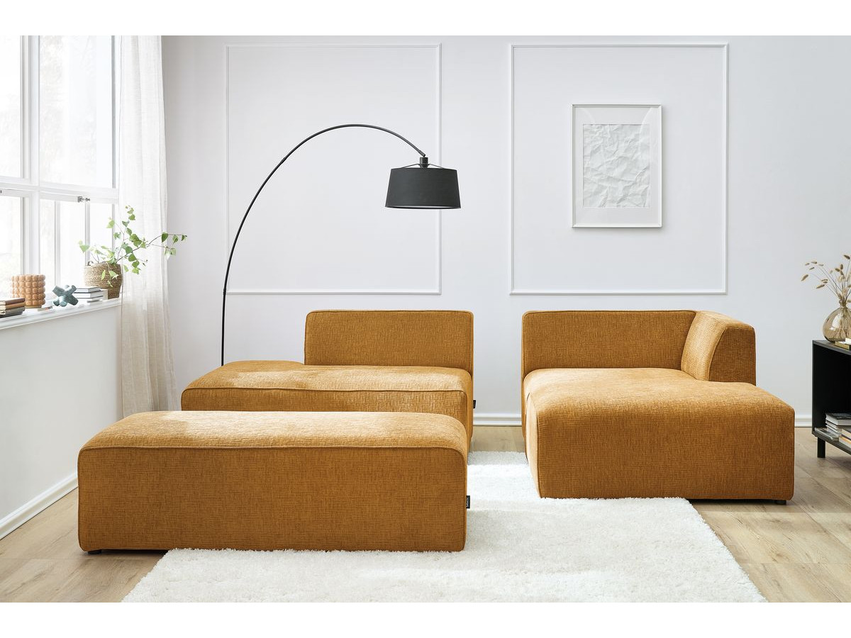 Canapé d'angle fixe modulable MEGEVE tissu texturé avec pouf
