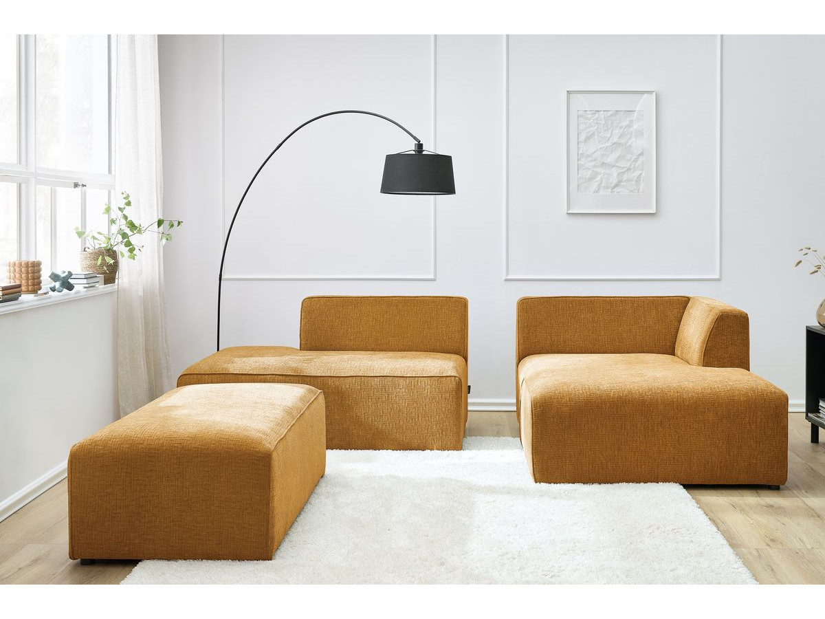 Canapé d'angle fixe modulable MEGEVE tissu texturé avec pouf