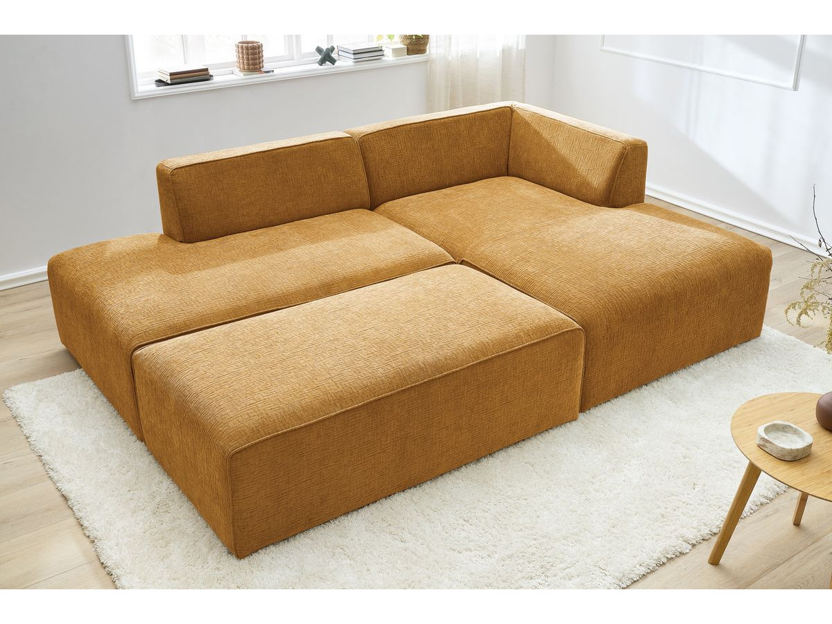 Canapé d'angle fixe modulable MEGEVE tissu texturé avec pouf