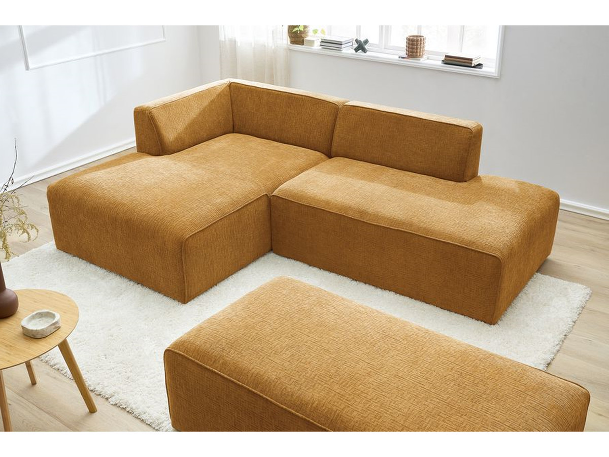 Canapé d'angle fixe modulable MEGEVE tissu texturé avec pouf