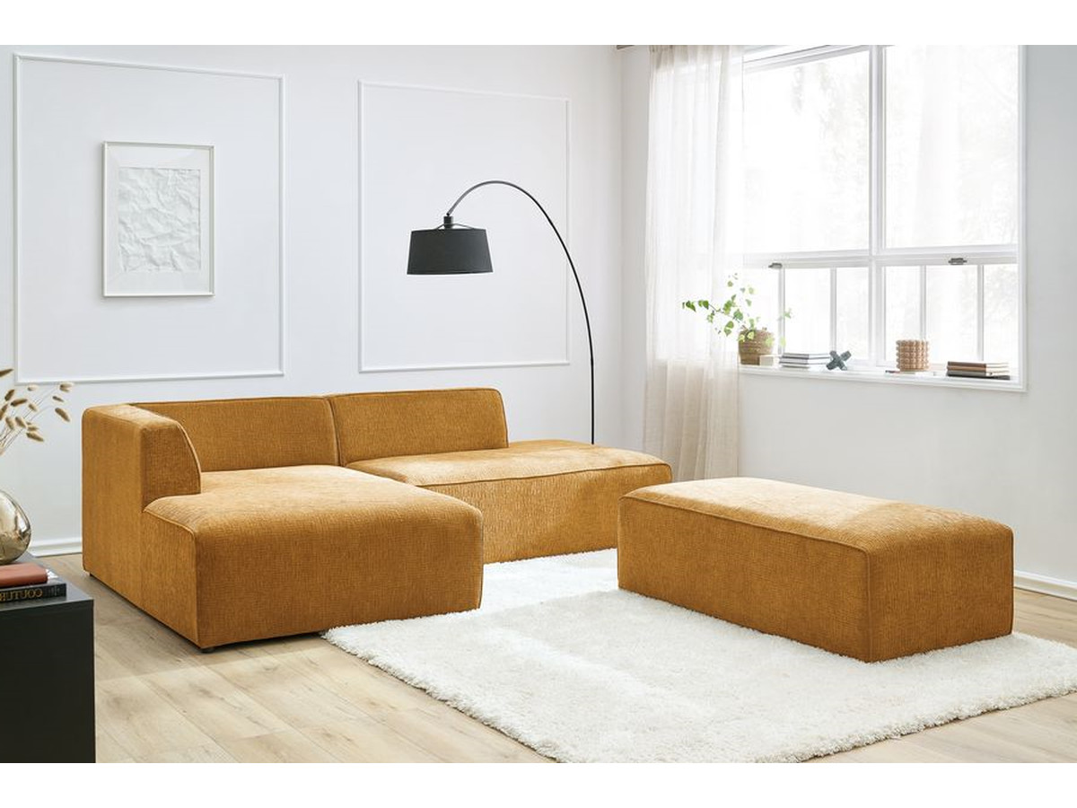 Canapé d'angle fixe modulable MEGEVE tissu texturé avec pouf