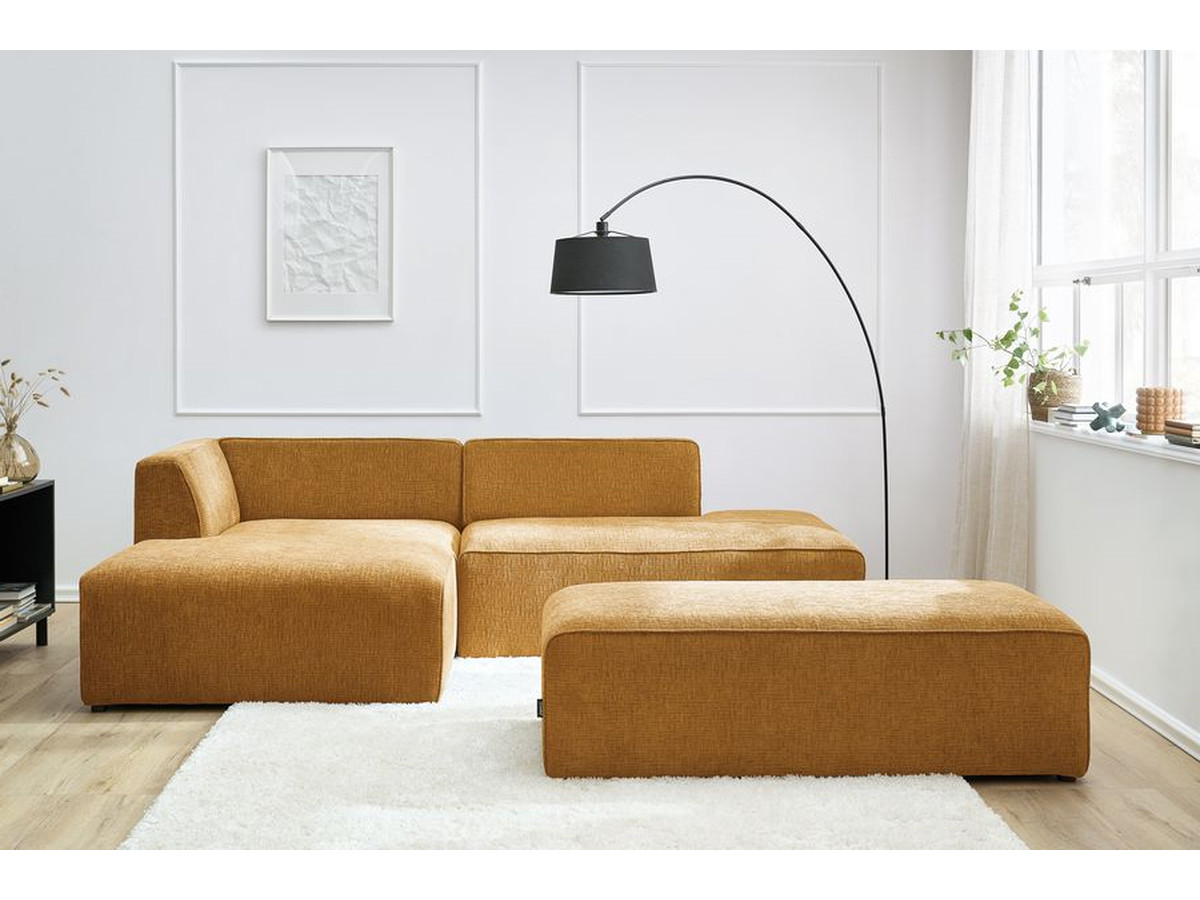 Canapé d'angle fixe modulable MEGEVE tissu texturé avec pouf