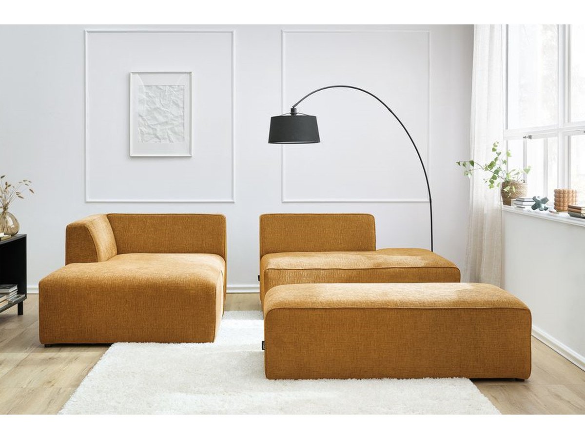 Canapé d'angle fixe modulable MEGEVE tissu texturé avec pouf