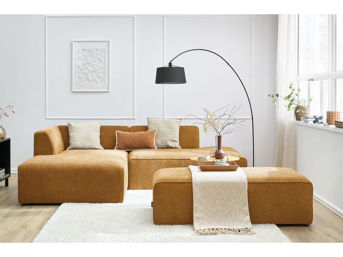 Canapé d'angle fixe modulable MEGEVE tissu texturé avec pouf