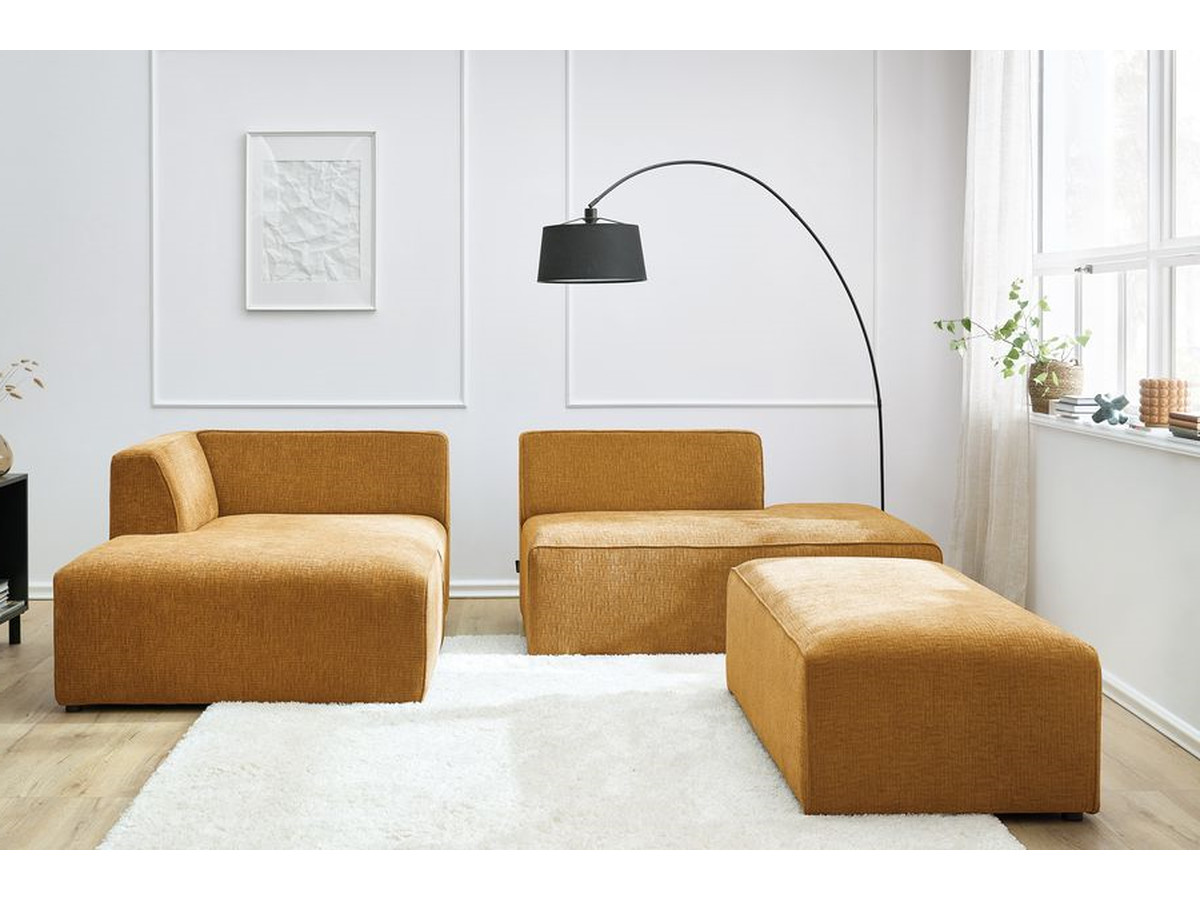 Canapé d'angle fixe modulable MEGEVE tissu texturé avec pouf