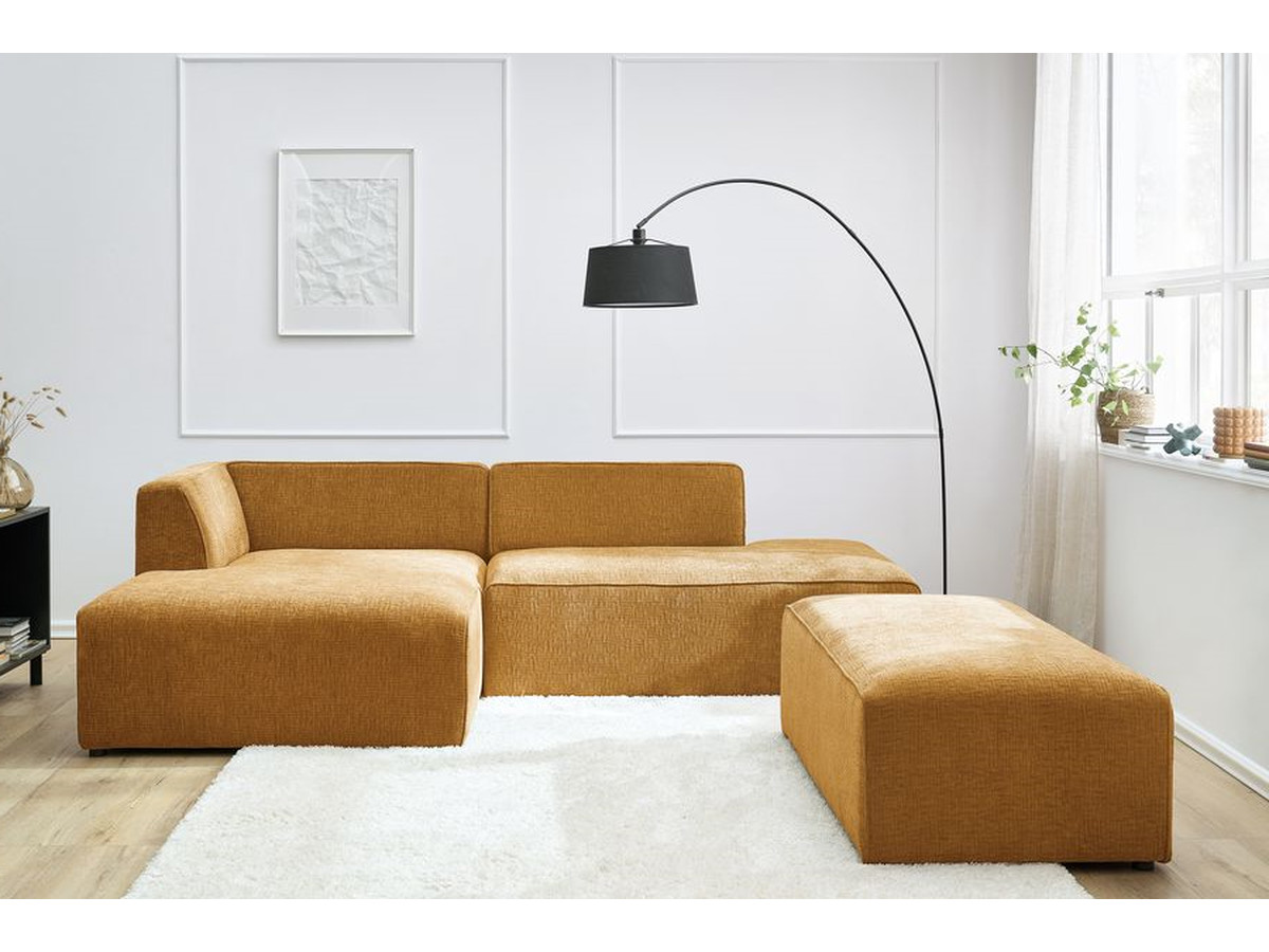 Canapé d'angle fixe modulable MEGEVE tissu texturé avec pouf