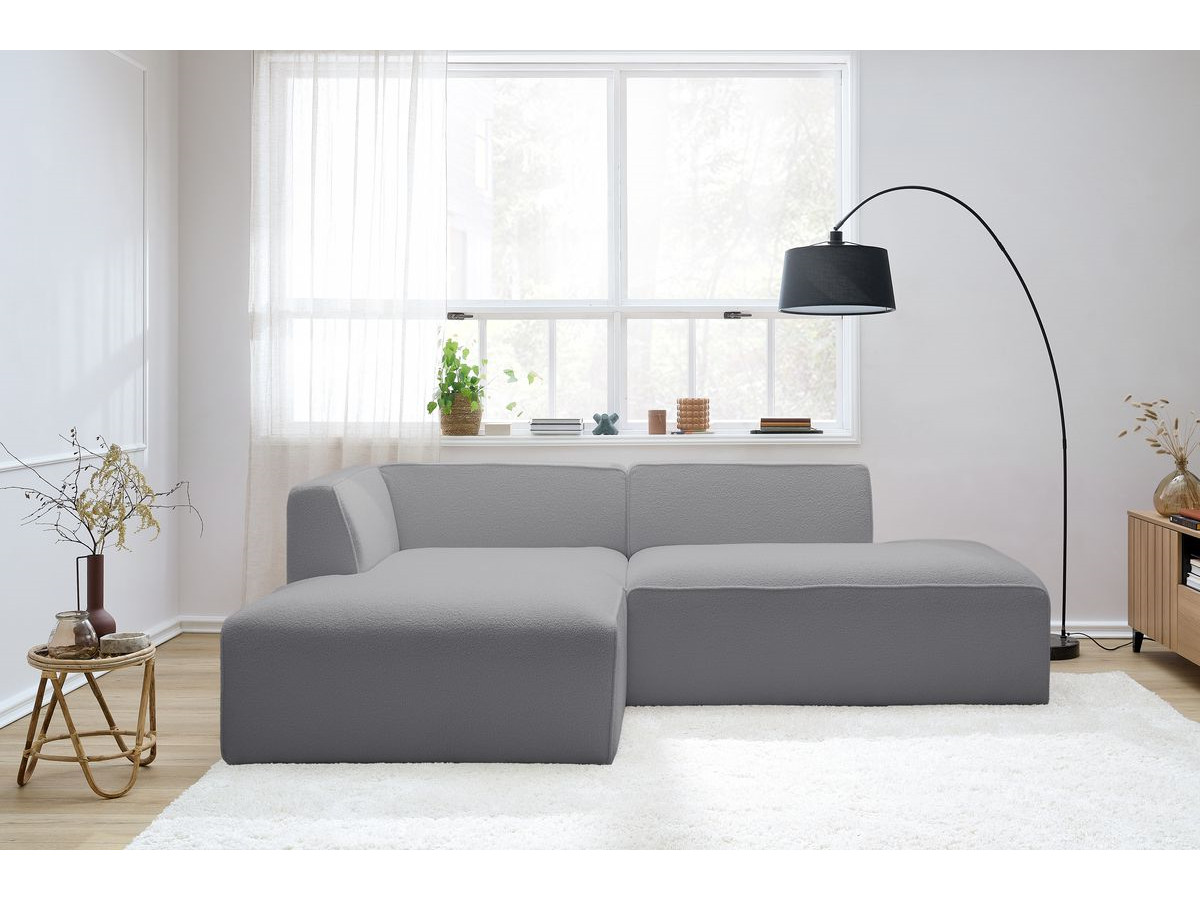 Canapé d'angle fixe MEGEVE tissu bouclette gris clair angle gauche BOBOCHIC 4 places - Vue supplémentaire 3