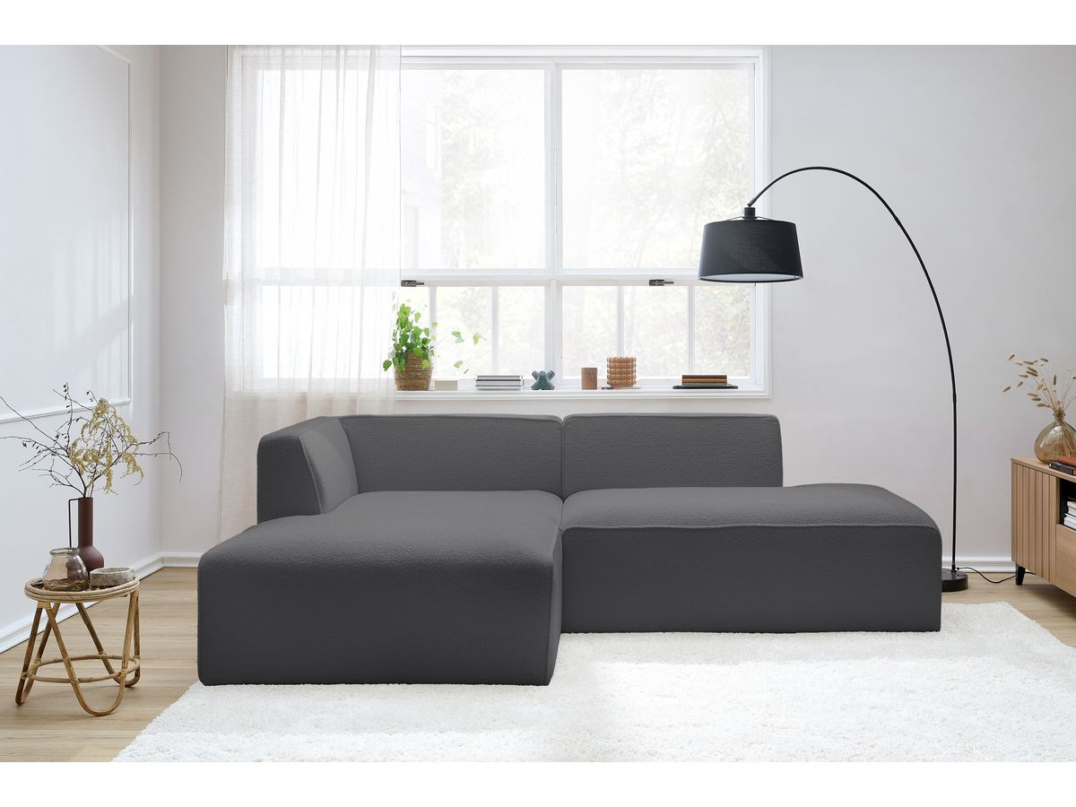 Canapé d'angle fixe MEGEVE tissu bouclette gris foncé angle gauche BOBOCHIC 4 places - Vue supplémentaire 3