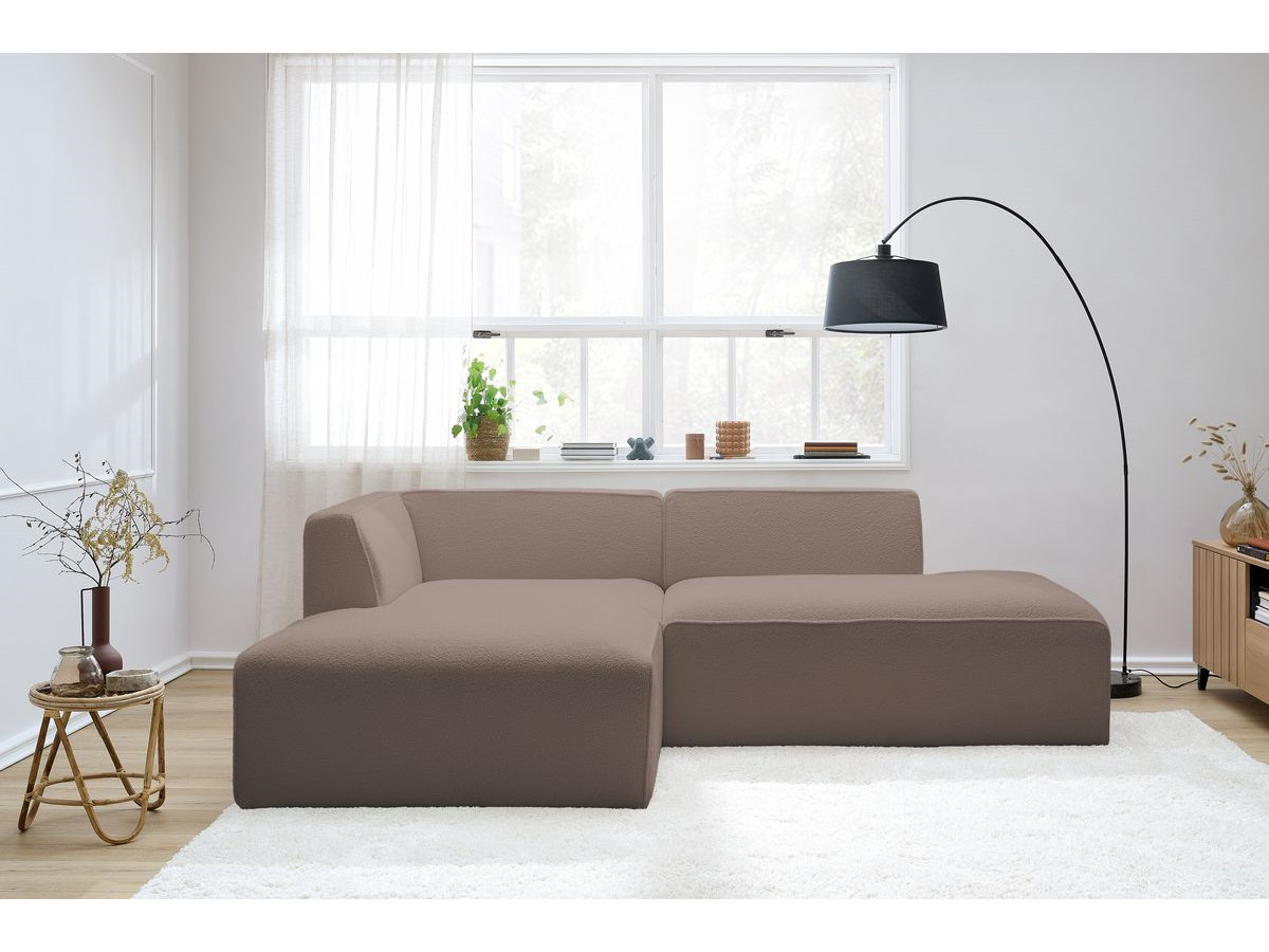Canapé d'angle fixe MEGEVE tissu bouclette marron angle gauche BOBOCHIC 4 places - Vue supplémentaire 3