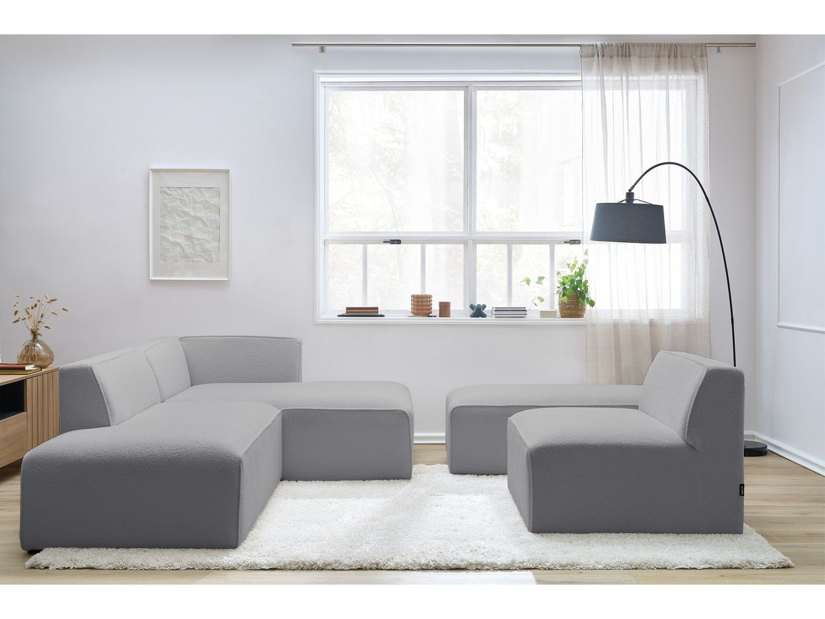 Canapé d'angle modulable MEGEVE bouclette gris clair — vue 5