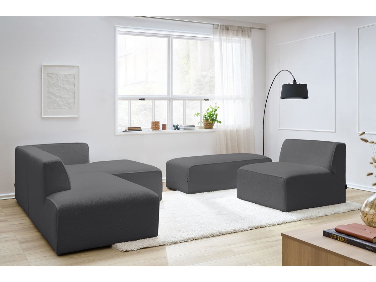 Canapé d'angle fixe EVEREST tissu chiné - Orange - Angle droit - 10 coussins