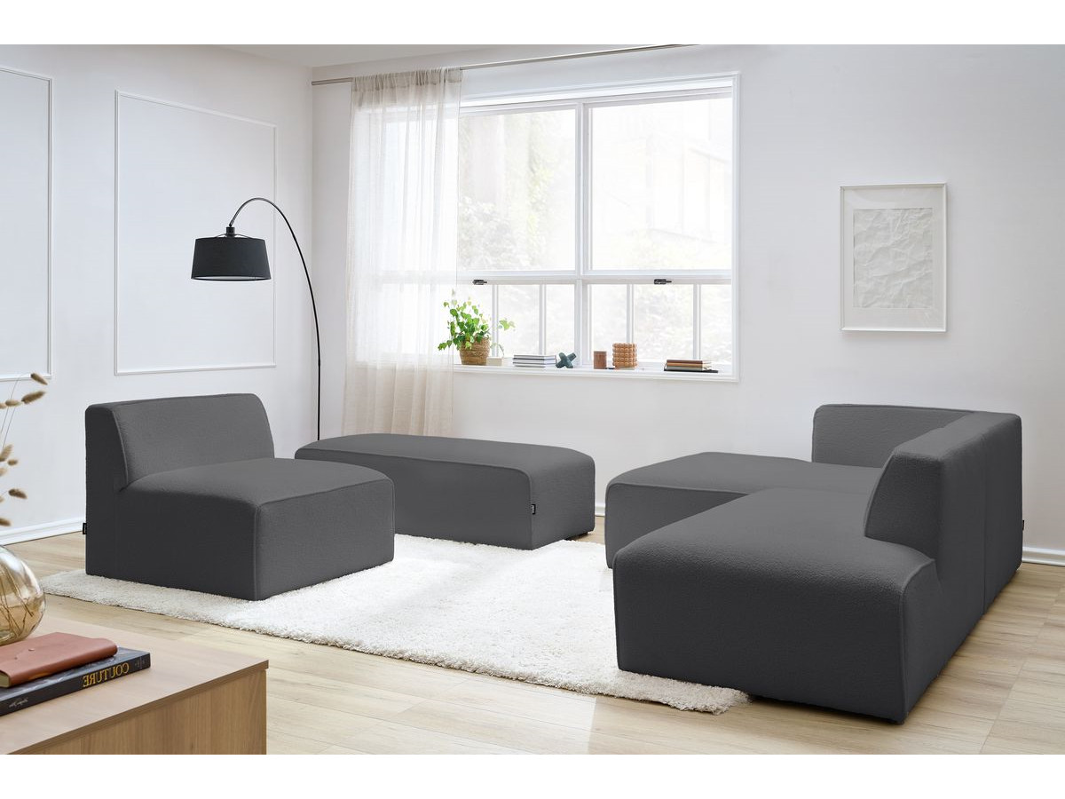 MEGEVE modulaire vaste hoekbank in badstof met 1 fauteuil en 1 poef