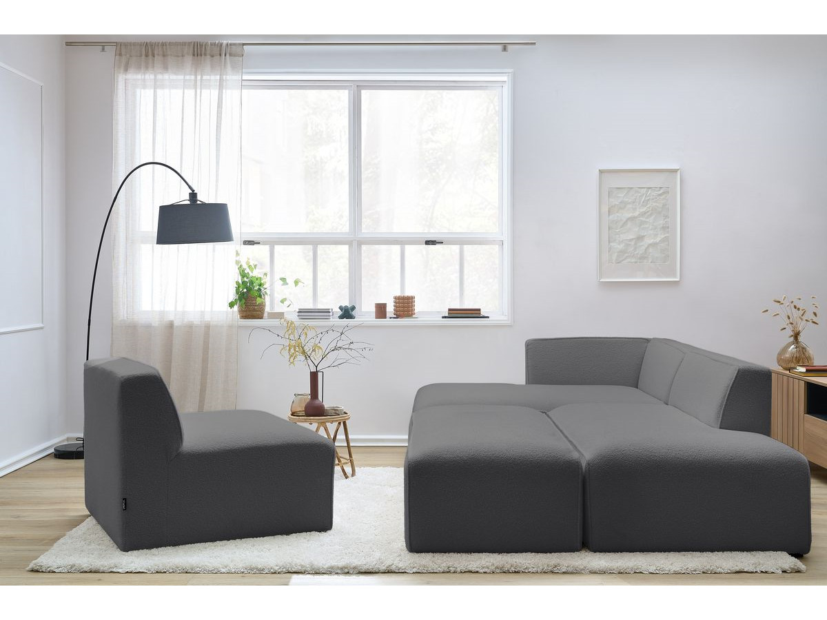 MEGEVE modulaire vaste hoekbank in badstof met 1 fauteuil en 1 poef