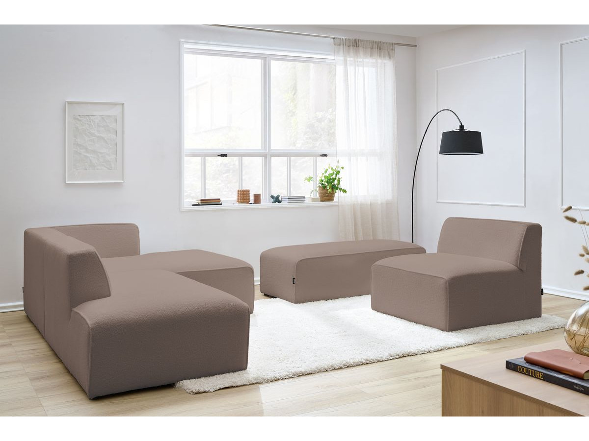 Canapé d'angle fixe EVEREST tissu chiné - Orange - Angle droit - 10 coussins