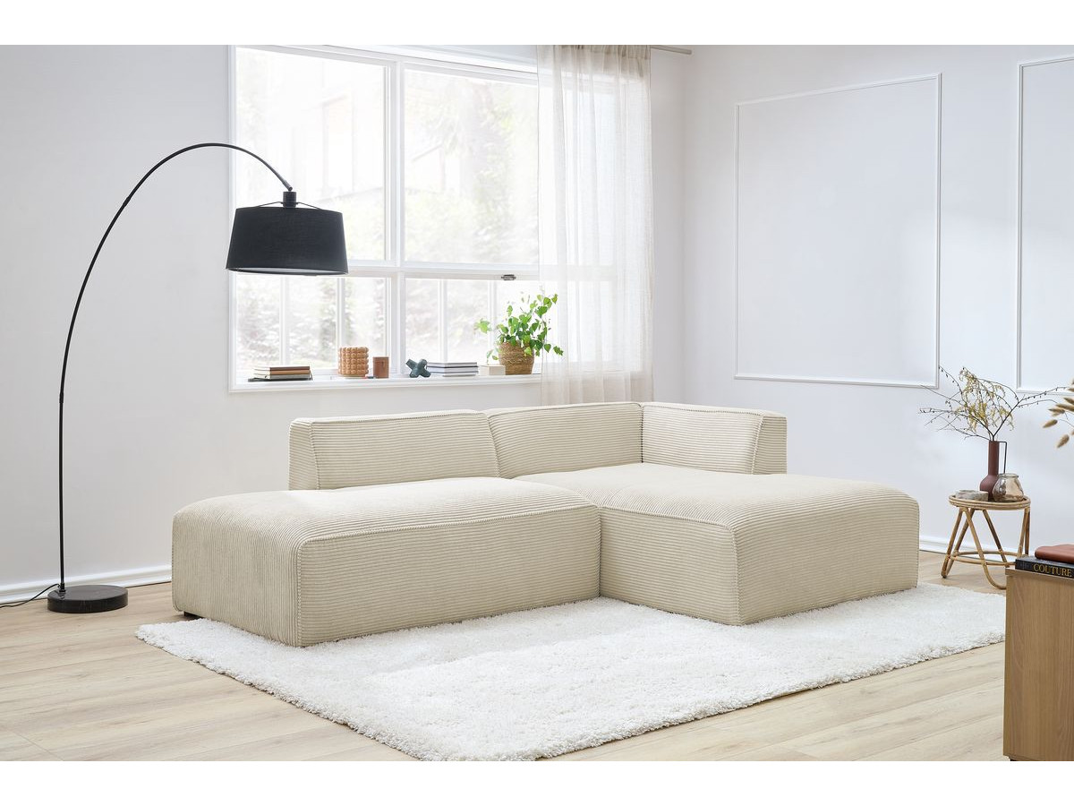 Canapé d'angle fixe MEGEVE tissu velours côtelé beige angle droit BOBOCHIC 4 places - Vue supplémentaire 3