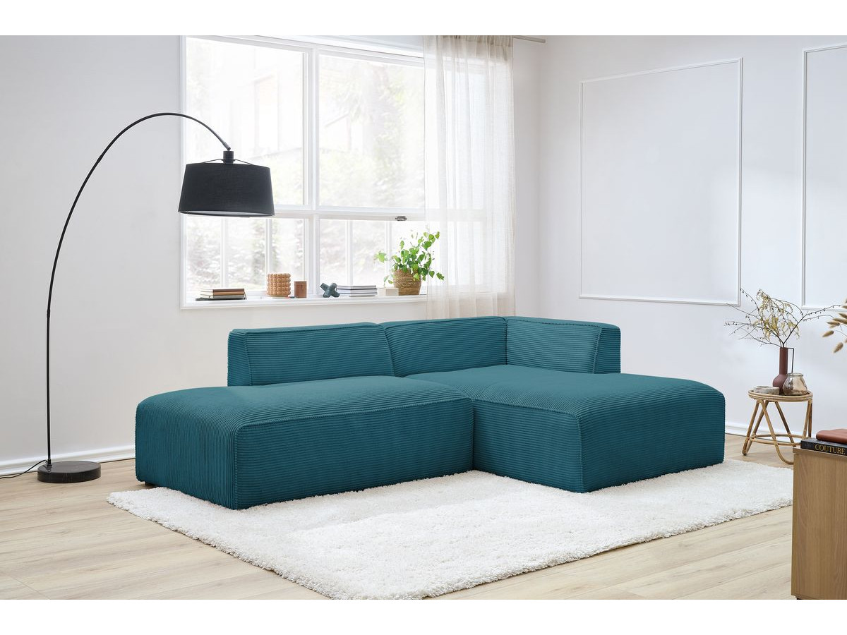 Canapé d'angle fixe MEGEVE tissu velours côtelé bleu foncé angle droit BOBOCHIC 4 places - Vue supplémentaire 3