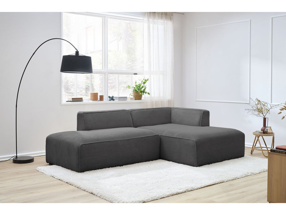Canapé d'angle fixe MEGEVE tissu velours côtelé gris foncé angle droit BOBOCHIC 4 places - Vue supplémentaire 3