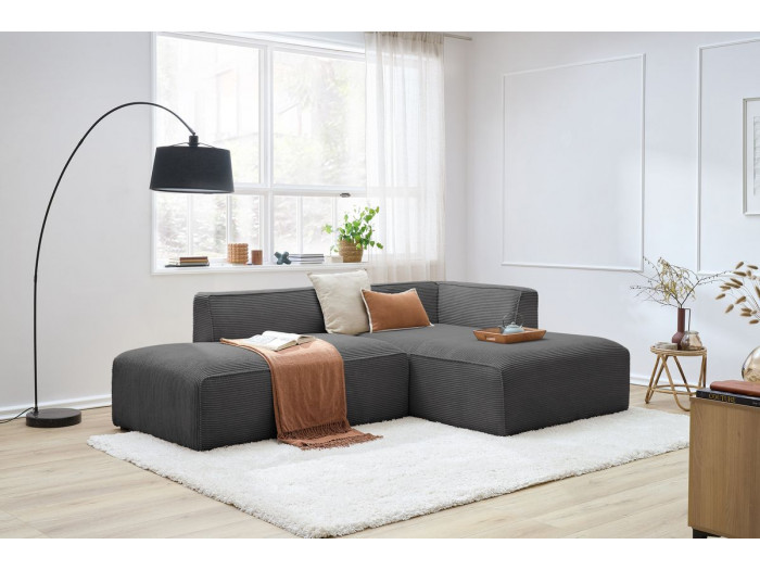 Canapé d'angle fixe modulable MEGEVE tissu velours côtelé