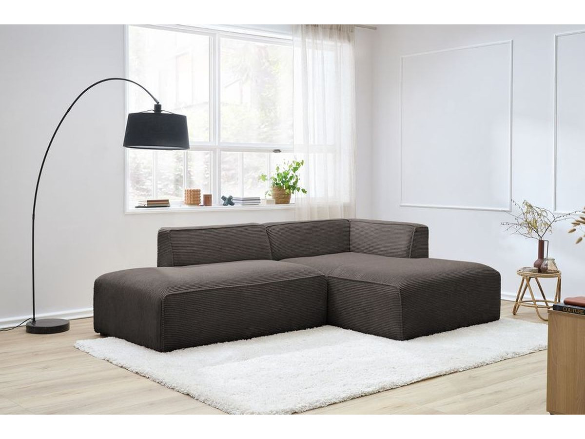 Canapé d'angle fixe MEGEVE tissu velours côtelé marron angle droit BOBOCHIC 4 places - Vue supplémentaire 3