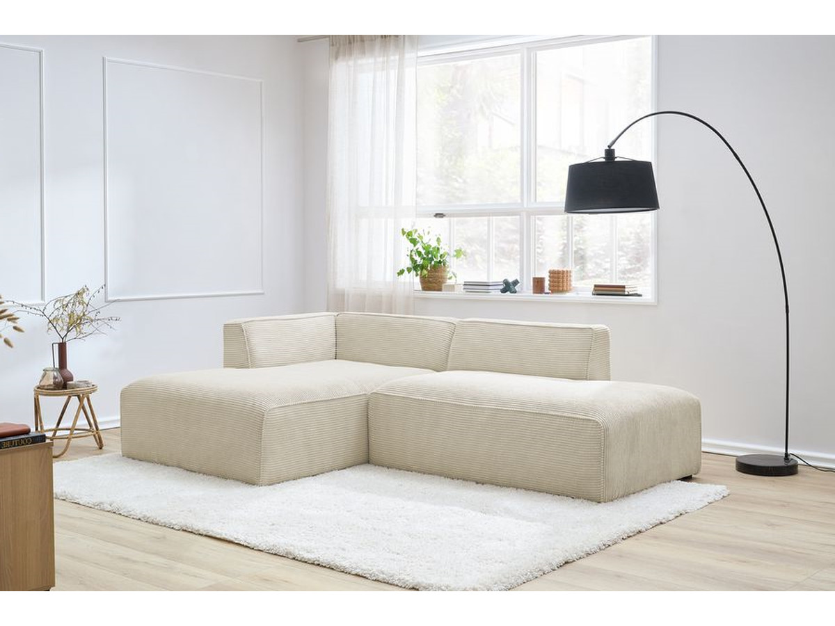 Canapé d'angle fixe MEGEVE tissu velours côtelé beige angle gauche BOBOCHIC 4 places - Vue supplémentaire 3