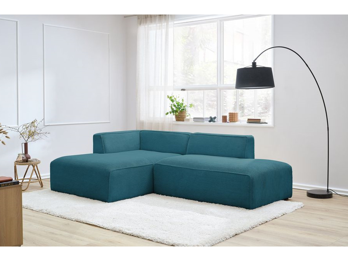 Canapé d'angle fixe MEGEVE tissu velours côtelé bleu foncé angle gauche BOBOCHIC 4 places - Vue supplémentaire 3
