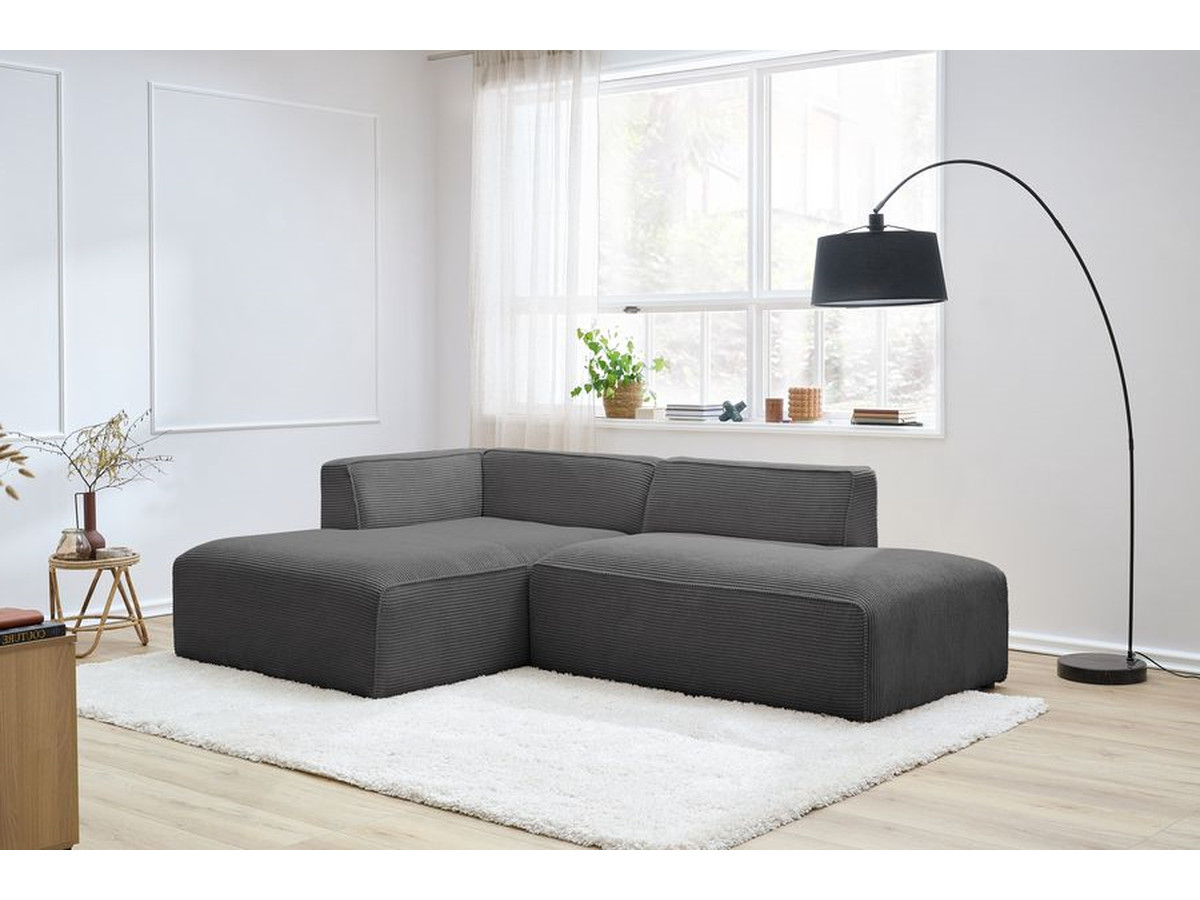 Canapé d'angle fixe MEGEVE tissu velours côtelé gris foncé angle gauche BOBOCHIC 4 places - Vue supplémentaire 3