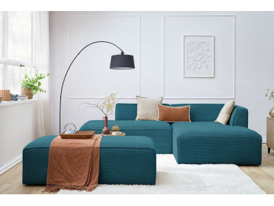 Canapé d'angle fixe modulable MEGEVE tissu velours côtelé avec pouf