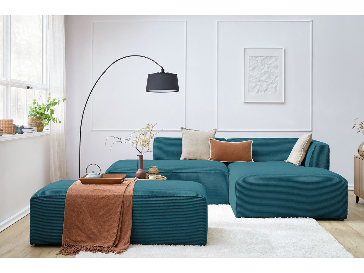 Canapé d'angle fixe EVEREST tissu chiné - Orange - Angle droit - 10 coussins
