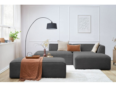 Canapé d'angle fixe modulable MEGEVE tissu velours côtelé avec pouf
