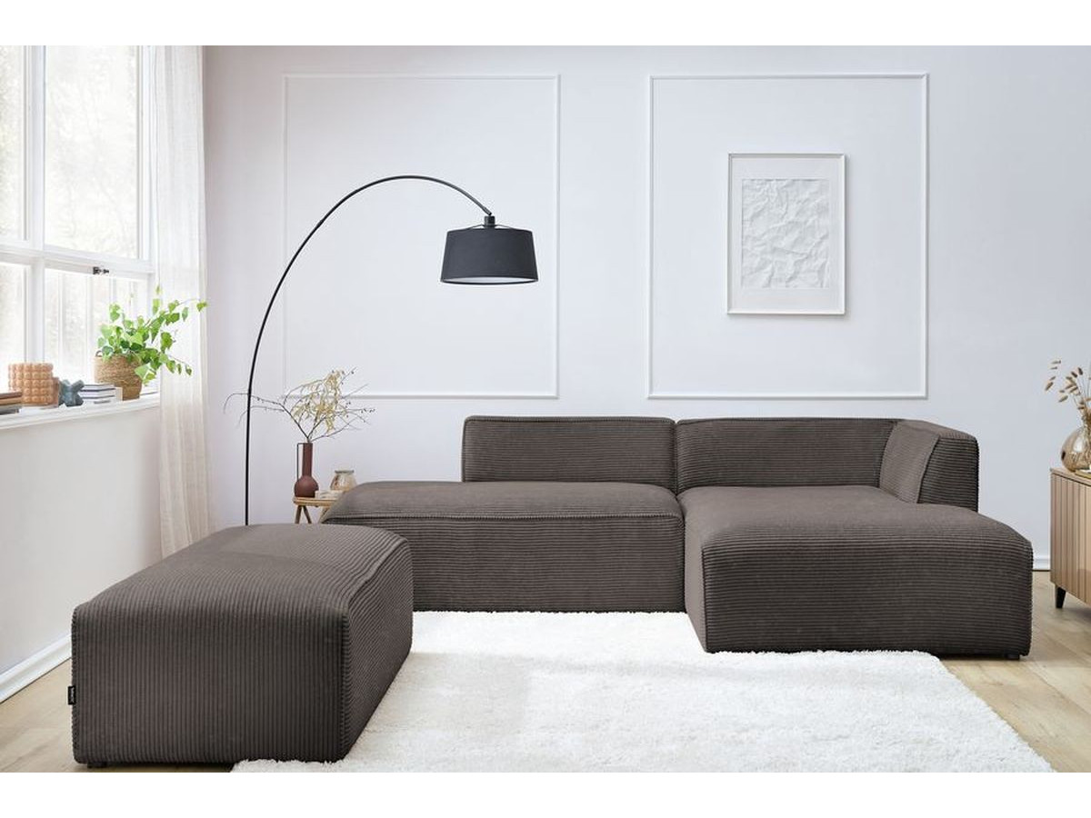 Canapé d'angle fixe modulable MEGEVE tissu velours côtelé avec pouf marron angle droit BOBOCHIC 5 places - Vue supplémentaire 3