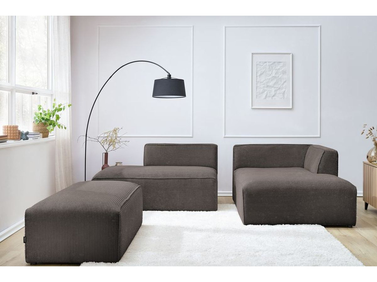 Canapé d'angle fixe modulable MEGEVE tissu velours côtelé avec pouf