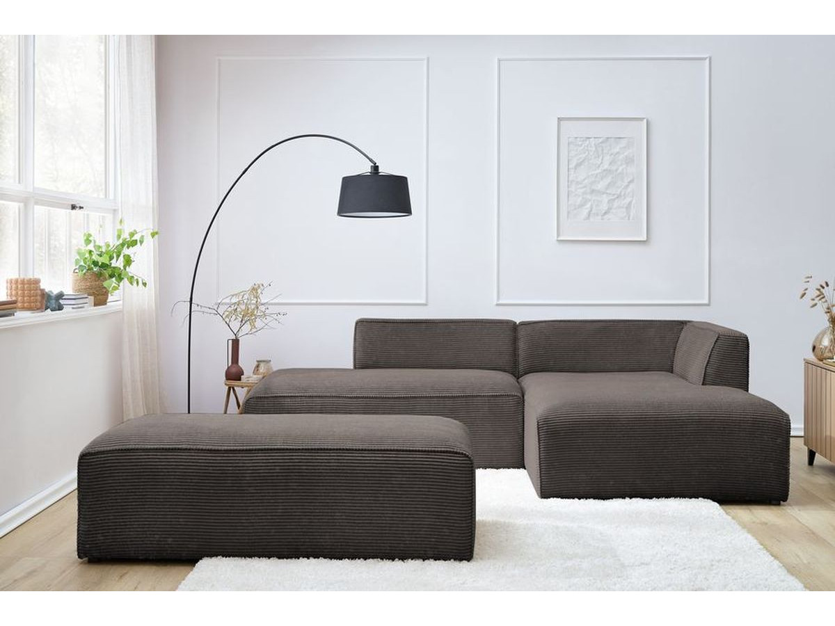 Canapé d'angle fixe modulable MEGEVE tissu velours côtelé avec pouf