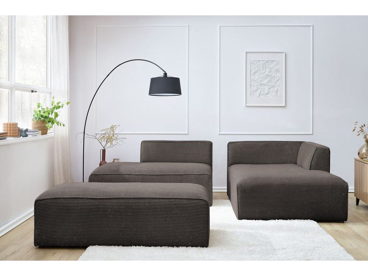 Canapé d'angle fixe modulable MEGEVE tissu velours côtelé avec pouf