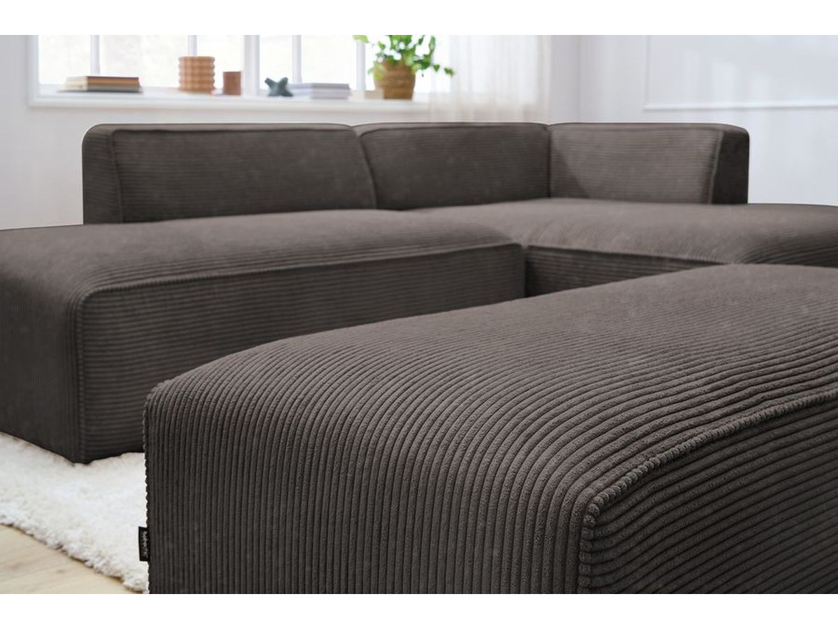 Canapé d'angle fixe modulable MEGEVE tissu velours côtelé avec pouf