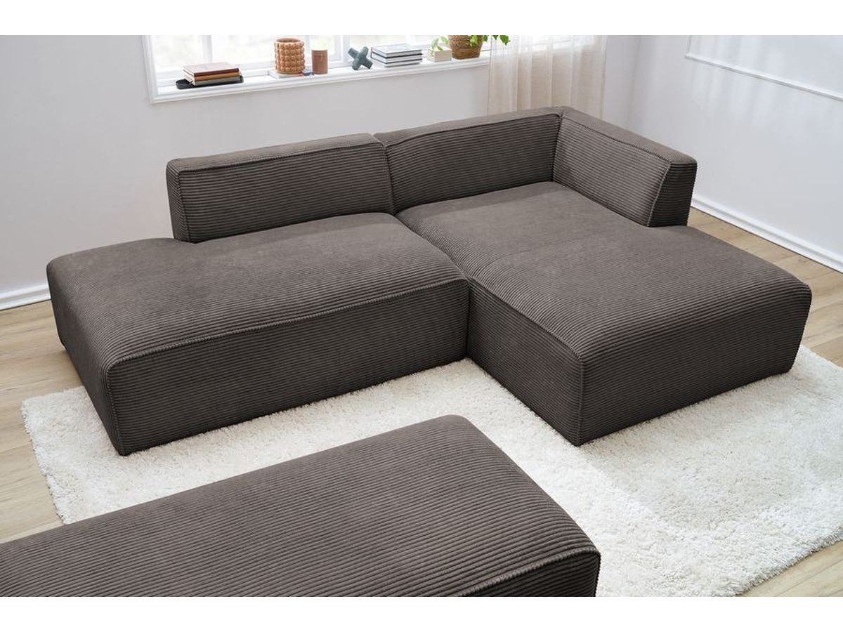 Canapé d'angle fixe modulable MEGEVE tissu velours côtelé avec pouf