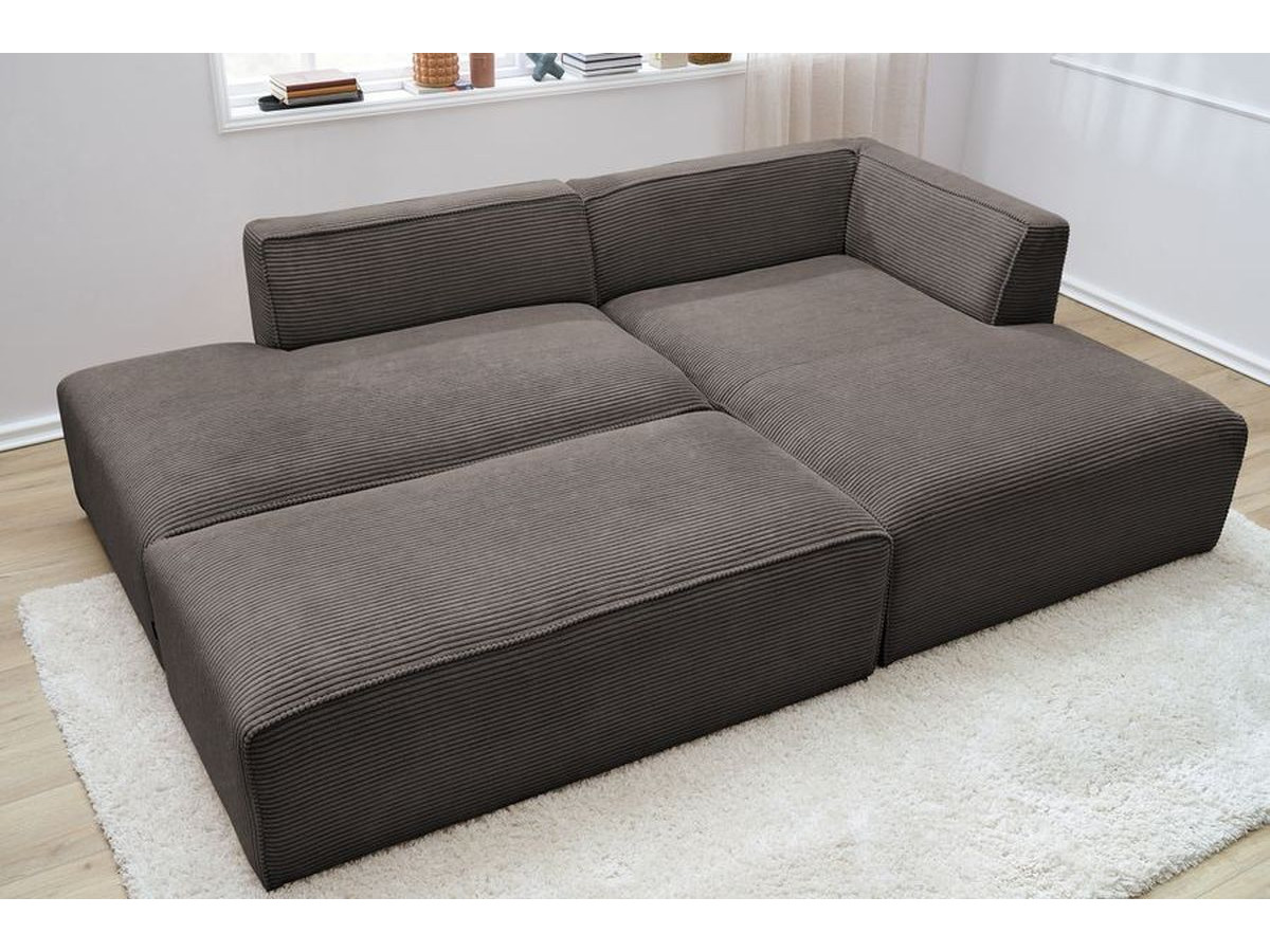 Canapé d'angle fixe modulable MEGEVE tissu velours côtelé avec pouf