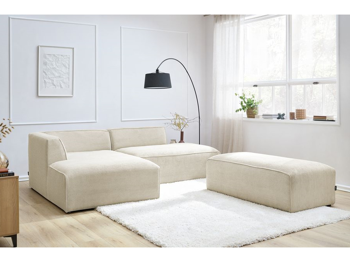 Canapé d'angle fixe modulable MEGEVE tissu velours côtelé avec pouf
