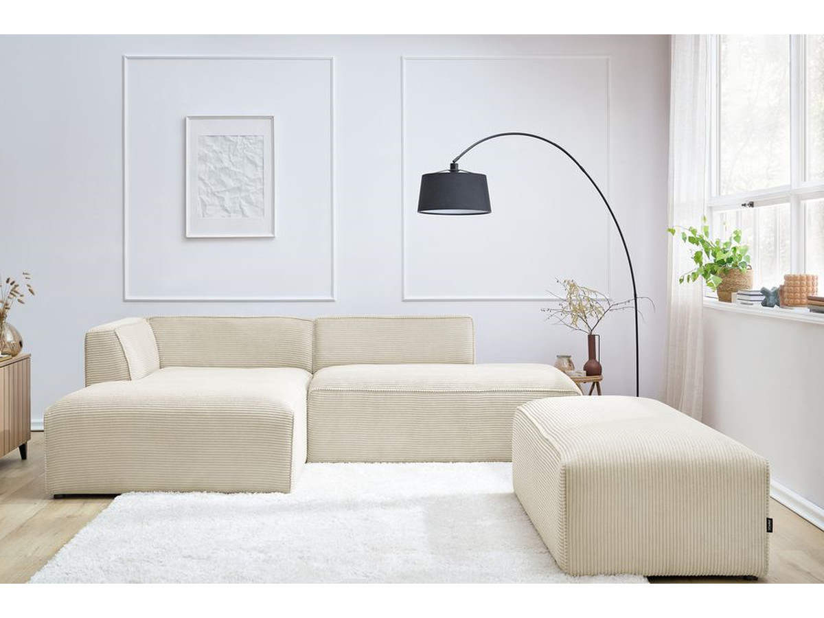 Canapé d'angle fixe modulable MEGEVE tissu velours côtelé avec pouf