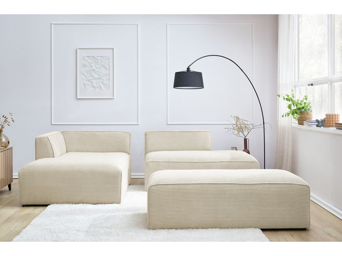 Canapé d'angle fixe modulable MEGEVE tissu velours côtelé avec pouf