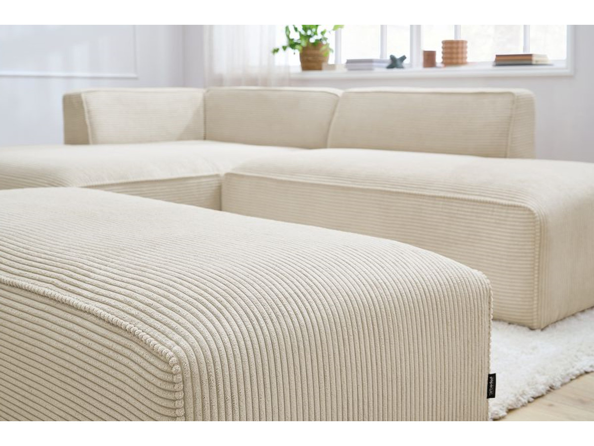 Canapé d'angle fixe modulable MEGEVE tissu velours côtelé avec pouf