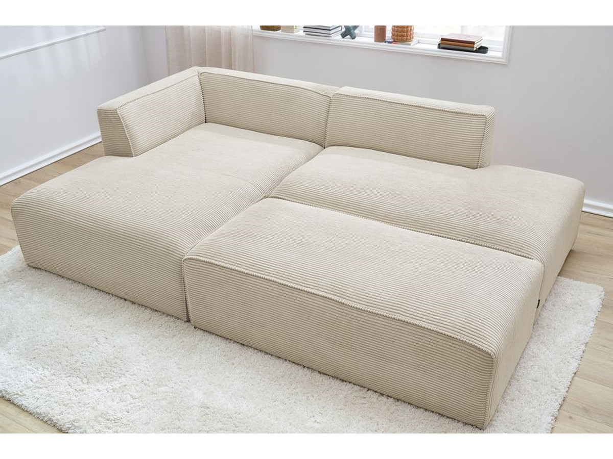 Canapé d'angle fixe modulable MEGEVE tissu velours côtelé avec pouf