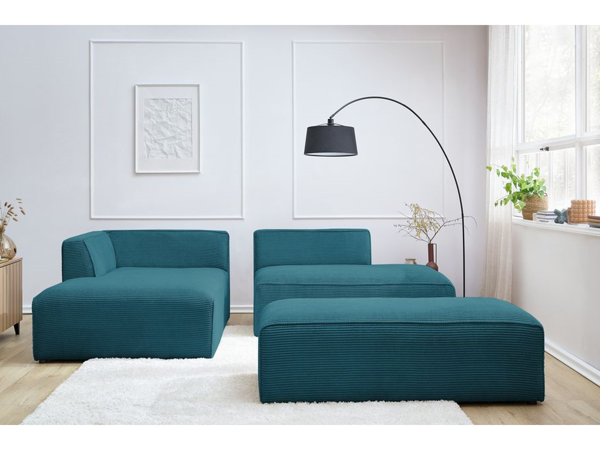 MEGEVE vaste modulaire hoekbank in corduroy stof met voetenbank