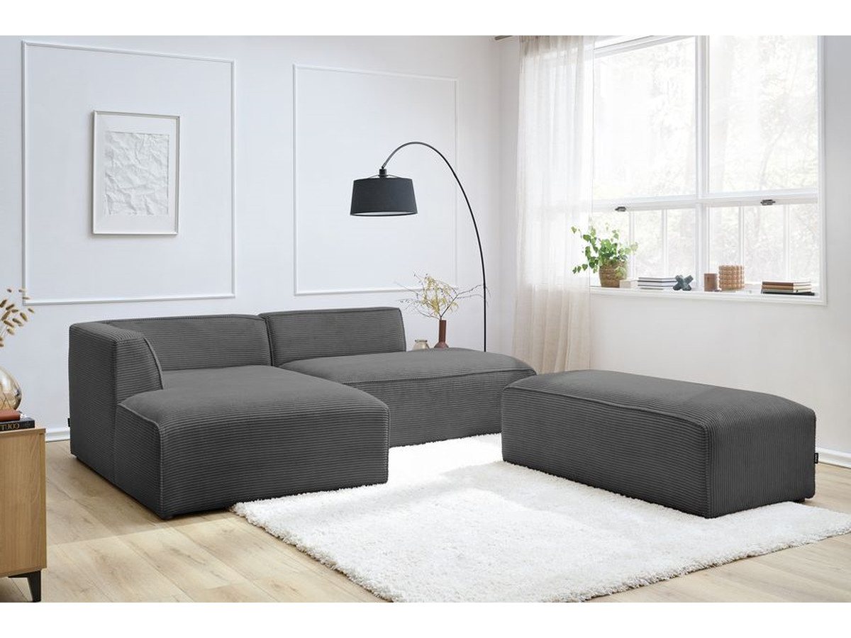 Canapé d'angle fixe modulable MEGEVE tissu velours côtelé avec pouf
