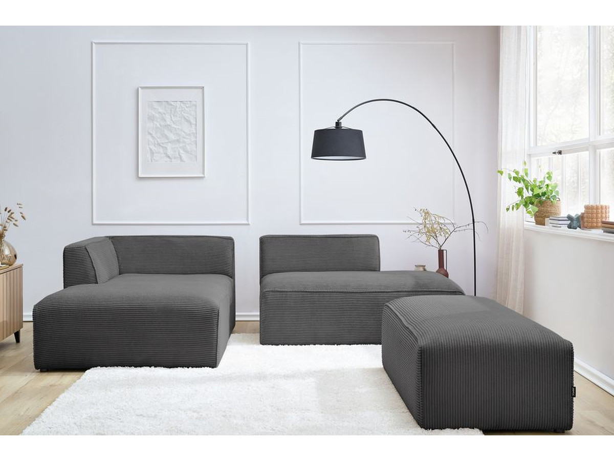 Canapé d'angle fixe modulable MEGEVE tissu velours côtelé avec pouf