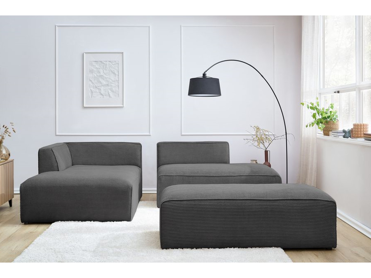 Canapé d'angle fixe modulable MEGEVE tissu velours côtelé avec pouf