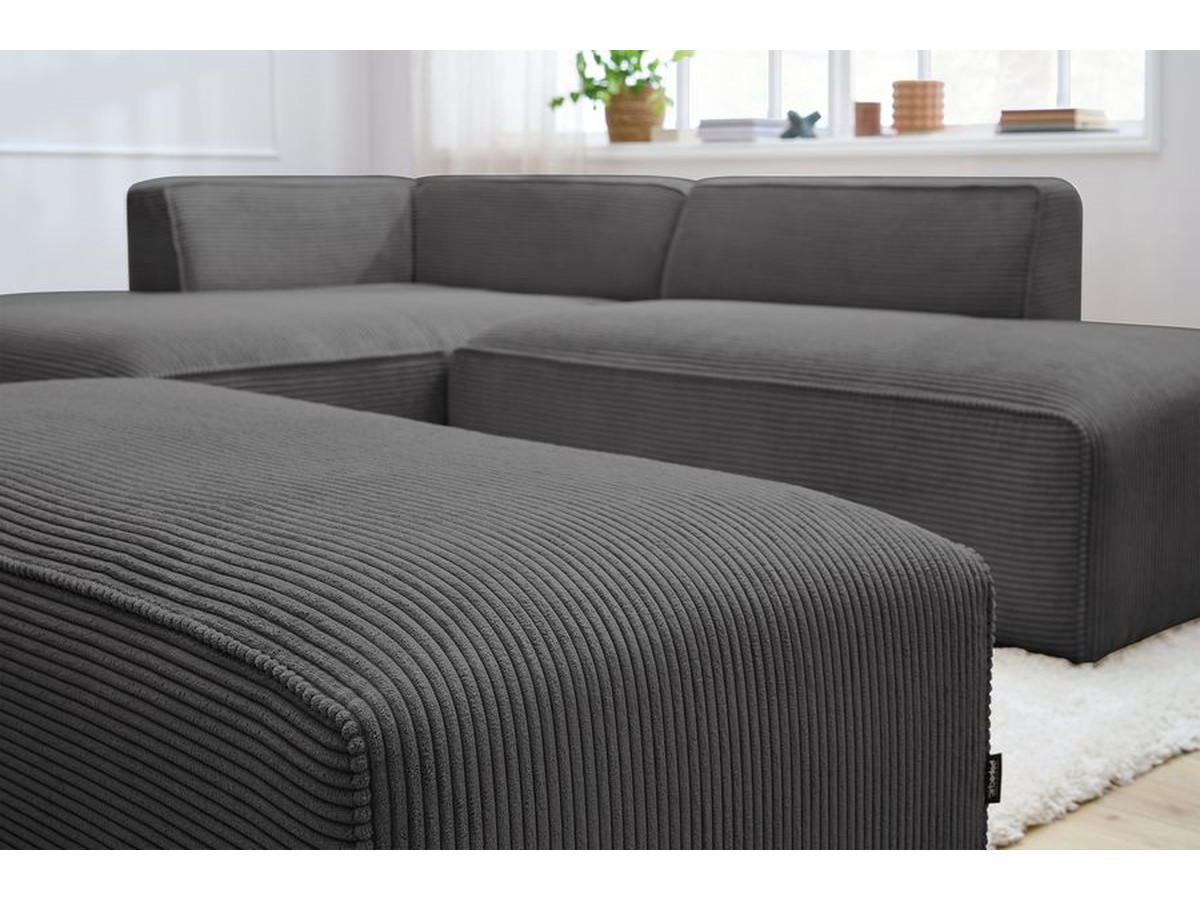 Canapé d'angle fixe modulable MEGEVE tissu velours côtelé avec pouf