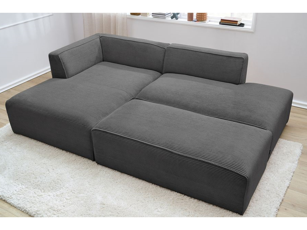 Canapé d'angle fixe modulable MEGEVE tissu velours côtelé avec pouf