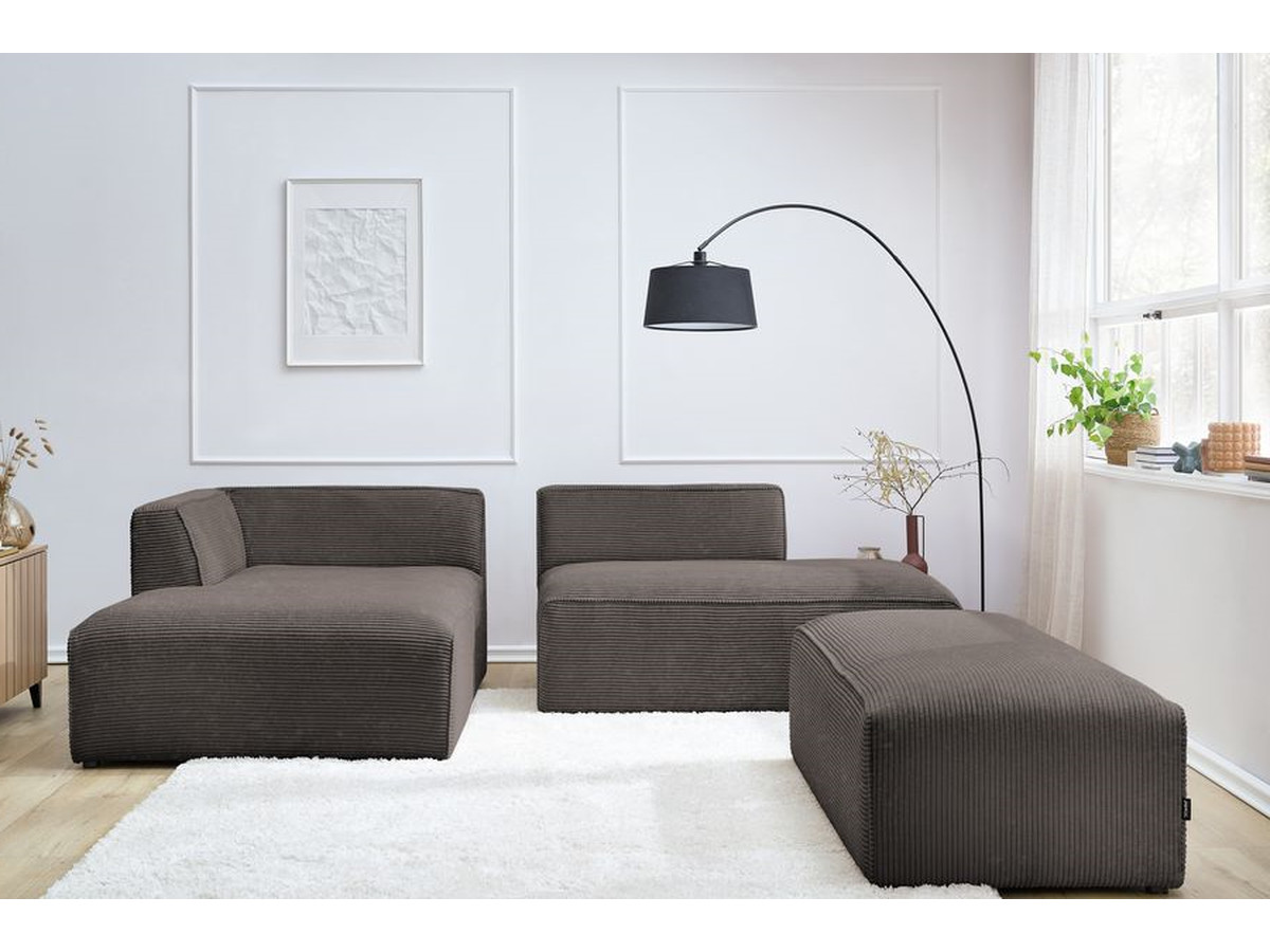 Canapé d'angle fixe modulable MEGEVE tissu velours côtelé avec pouf