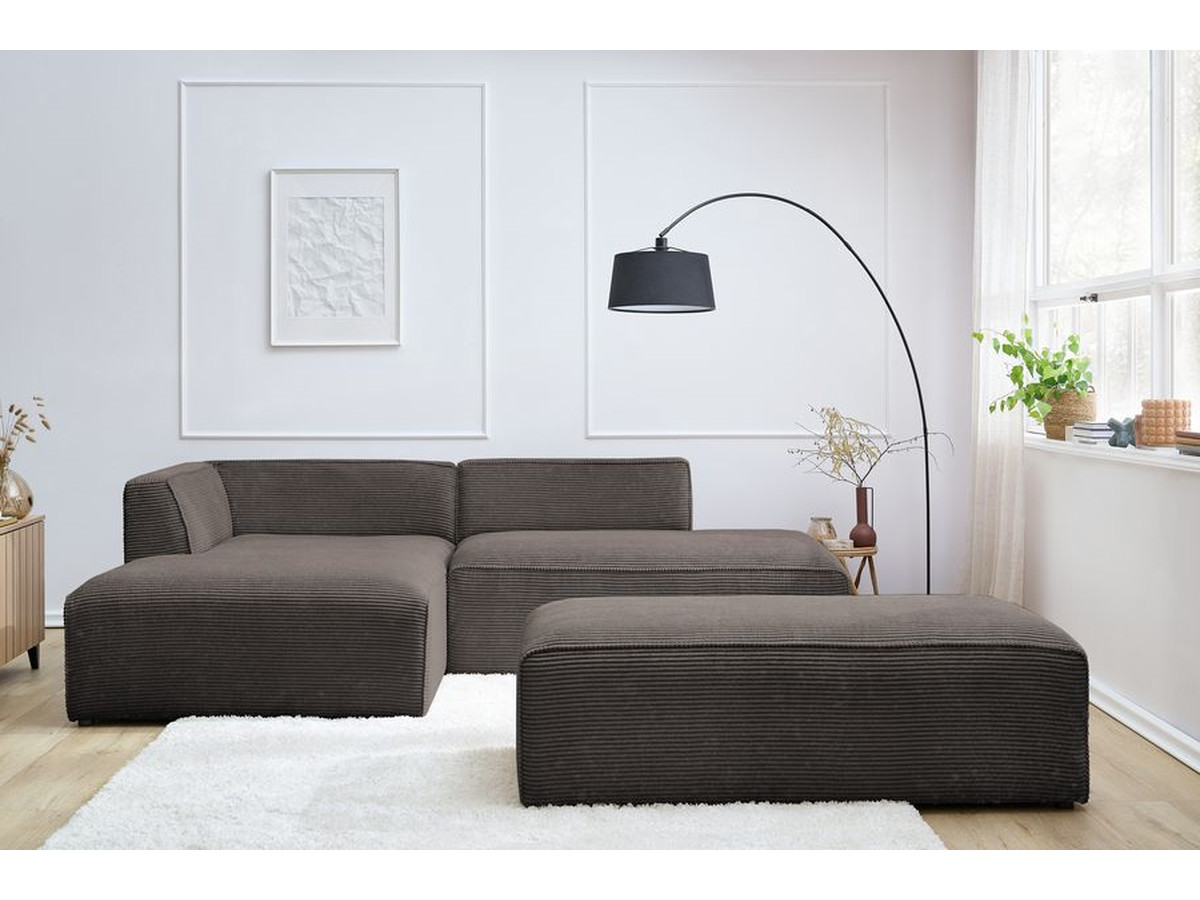 MEGEVE vaste modulaire hoekbank in corduroy stof met voetenbank